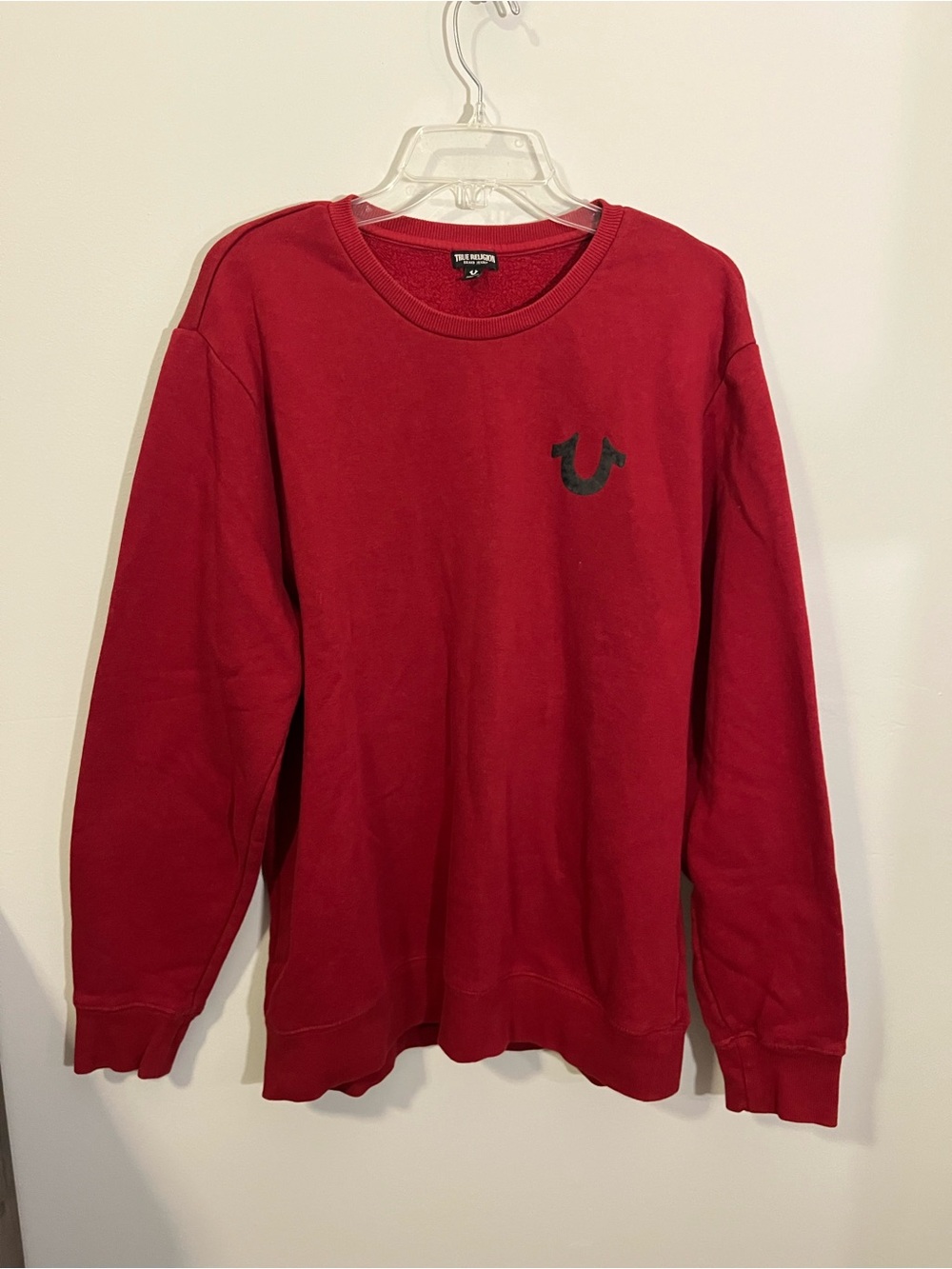 TRUE RELIGION Deep Red Crewneck Sweatshirt with Black & White Logo
